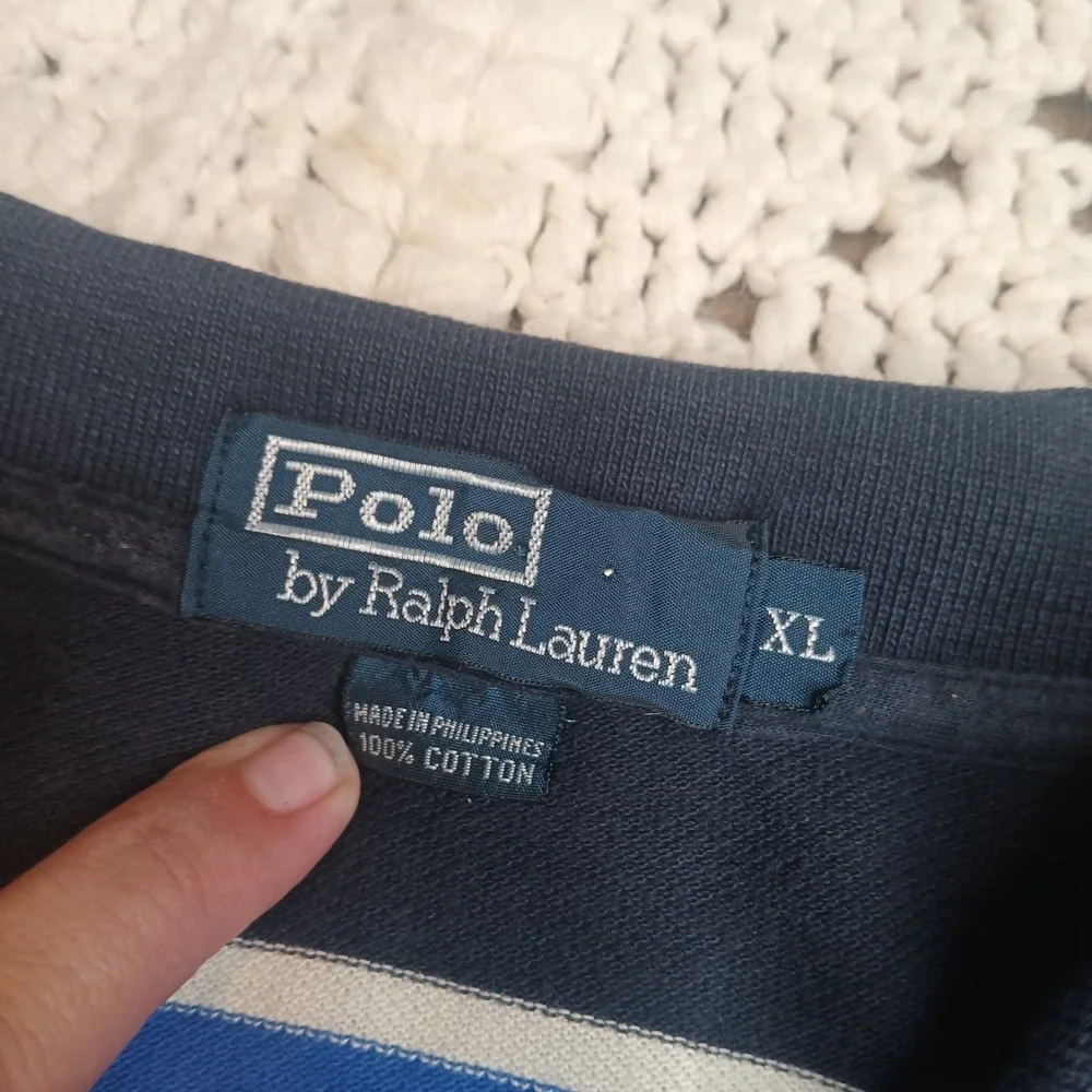 Vtg Polo Ralph Lauren Polo Shirt XL Men Blue Red White Stripe USA Pony Kanye Y2K